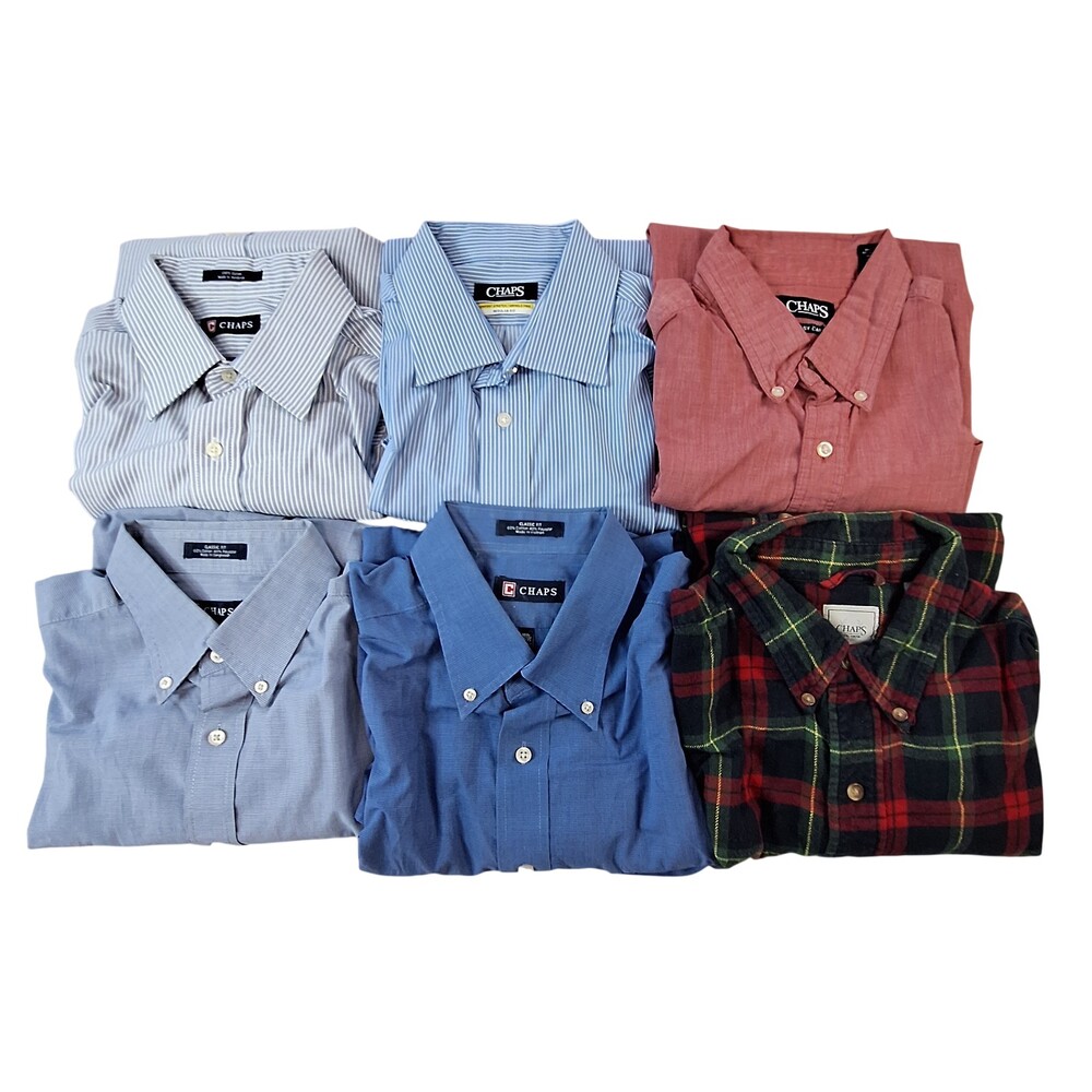 Chaps Shirt Mens Large Lot 6 Micro Check Striped Flannel Plaid